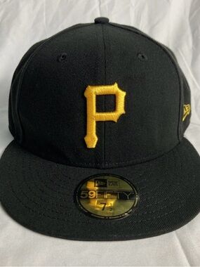 Pittsburgh Pirates New Era 59FIFTY Flat-Billed Fitted Hat Size 7 1/2 Black